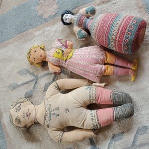 Lot of 3 vintage cloth dolls.